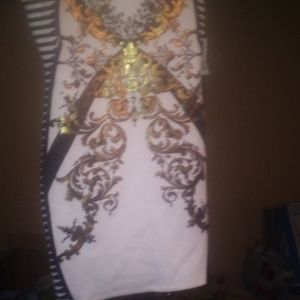 GORGEOUS white, black and gold mini dress NWT